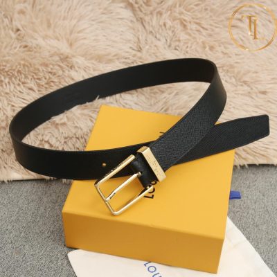Thắt lưng Louis Vuitton nam màu đen khóa xỏ kim màu vàng hàng hiệu like auth LVD 46 9 that lung lv nam (2)