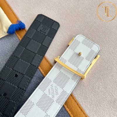 Thắt lưng Louis Vuitton nam dây 2 mặt caro màu trắng đen mặt khóa vàng LVD 22 10 that lung lv nam (2)