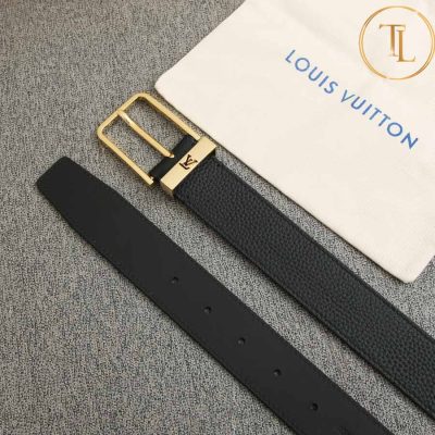 Thắt lưng Louis Vuitton nam màu đen khóa xỏ kim màu vàng hàng hiệu cận chính hãng LVD 48 10 that lung lv nam (3)