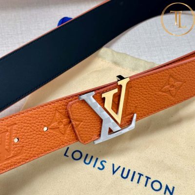 Thắt lưng Louis Vuitton nam màu cam in họa tiết logo mặt khóa phối màu LVD 23 7 that lung lv nam (3)