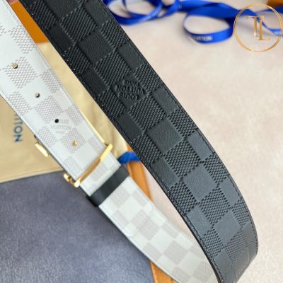Thắt lưng Louis Vuitton nam dây 2 mặt caro màu trắng đen mặt khóa vàng LVD 22 11 that lung lv nam (4)