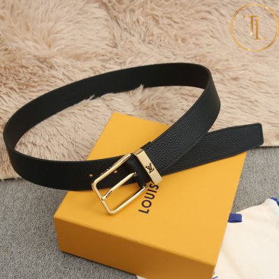 Thắt lưng Louis Vuitton nam màu đen khóa xỏ kim màu vàng hàng hiệu cận chính hãng LVD 48 8 that lung lv nam (5)