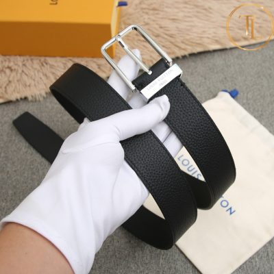 Thắt lưng Louis Vuitton nam màu đen khóa xỏ kim màu vàng hàng hiệu cận chính hãng LVD 47 8 that lung lv nam (6)