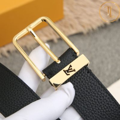 Thắt lưng Louis Vuitton nam màu đen khóa xỏ kim màu vàng hàng hiệu cận chính hãng LVD 48 9 that lung lv nam (6)