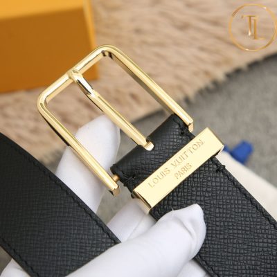 Thắt lưng Louis Vuitton nam màu đen khóa xỏ kim màu vàng hàng hiệu like auth LVD 46 8 that lung lv nam (6)