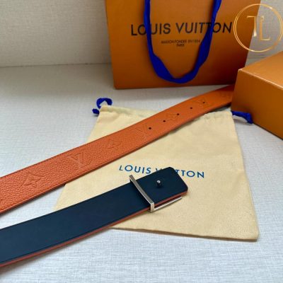 Thắt lưng Louis Vuitton nam màu cam in họa tiết logo mặt khóa phối màu LVD 23 11 that lung lv nam (6)
