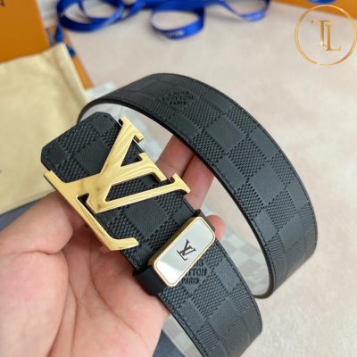 Thắt lưng Louis Vuitton nam dây 2 mặt caro màu trắng đen mặt khóa vàng LVD 22 8 that lung lv nam (7)