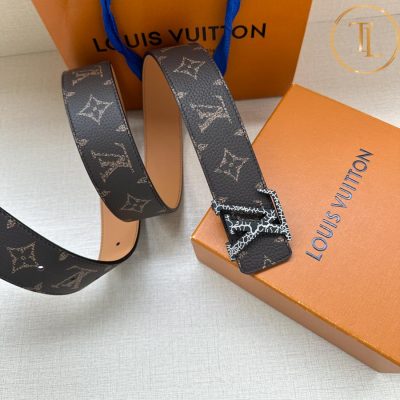 Thắt lưng Louis Vuitton nam màu nâu họa tiết mặt khóa màu đen phối trắng LVD 37 9 that lung lv nam (8)