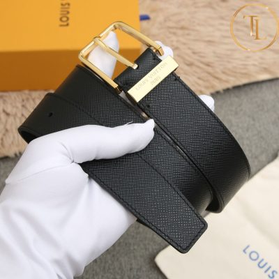 Thắt lưng Louis Vuitton nam màu đen khóa xỏ kim màu vàng hàng hiệu like auth LVD 46 7 that lung lv nam (8)