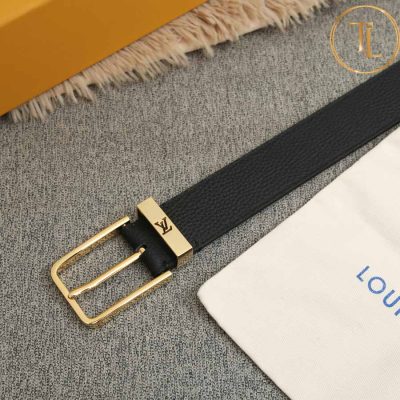Thắt lưng Louis Vuitton nam màu đen khóa xỏ kim màu vàng hàng hiệu cận chính hãng LVD 48 11 that lung lv nam (9)
