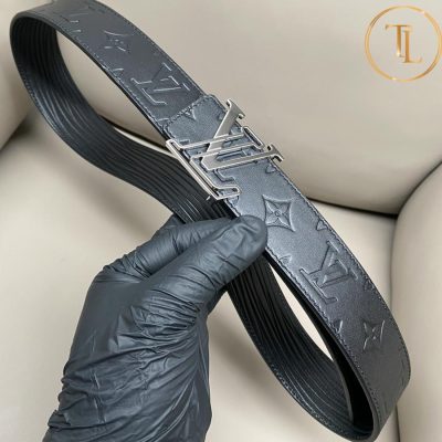 Thắt lưng Louis Vuitton 2 mặt đen họa tiết mặt khóa bạc hàng hiệu like auth LVD 67 9 that lung lv sieu cap (4)