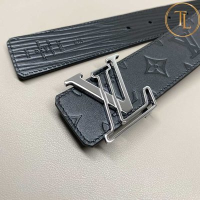 Thắt lưng Louis Vuitton 2 mặt đen họa tiết mặt khóa bạc hàng hiệu like auth LVD 67 10 that lung lv sieu cap (5)