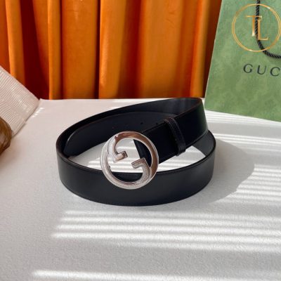 Thắt lưng Gucci nam màu đen trơn hàng hiệu like auth mặt khóa chữ bạc GC 278 7 that lung nam gucci (2)