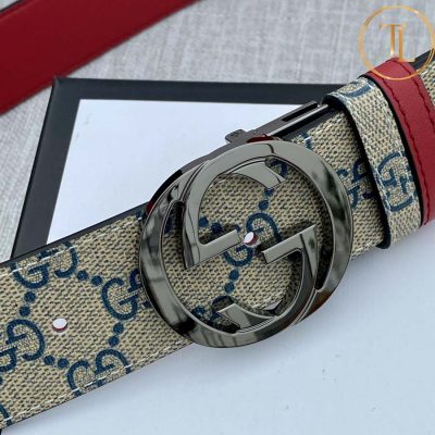 Thắt lưng Gucci nam 2 màu xám đỏ hàng hiệu like auth mặt khóa chữ ghi đen GC 274 8 that lung nam gucci (3)