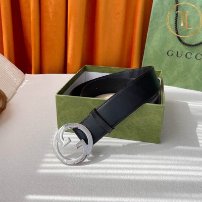 Thắt lưng Gucci nam màu đen trơn hàng hiệu like auth mặt khóa chữ bạc GC 278 8 that lung nam gucci (3)