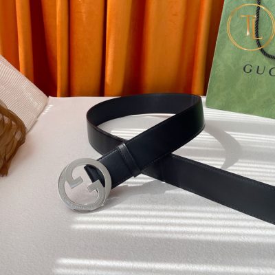 Thắt lưng Gucci nam màu đen trơn hàng hiệu like auth mặt khóa chữ bạc GC 278 9 that lung nam gucci (4)