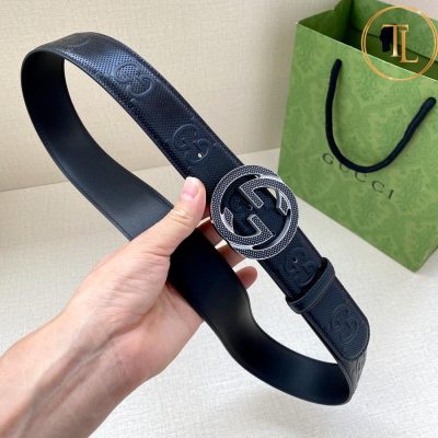 Thắt lưng Gucci da màu đen hàng hiệu siêu cấp like auth mặt khóa nhiều màu GC 252 8 that lung nam gucci (4)
