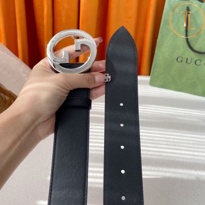 Thắt lưng Gucci nam màu đen trơn hàng hiệu like auth mặt khóa chữ bạc GC 278 10 that lung nam gucci (5)