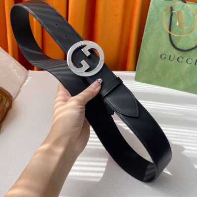 Thắt lưng Gucci nam màu đen trơn hàng hiệu like auth mặt khóa chữ bạc GC 278 11 that lung nam gucci (6)