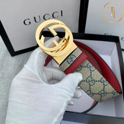 Thắt lưng Gucci nam 2 màu xám đỏ hàng hiệu like auth mặt khóa chữ vàng GC 275 10 that lung nam gucci (7)