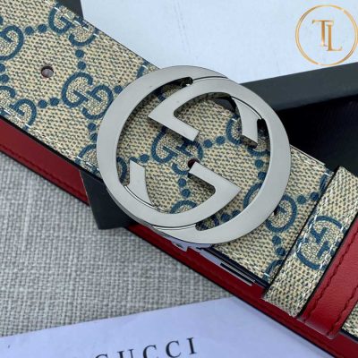 Thắt lưng Gucci nam 2 màu xám đỏ hàng hiệu like auth mặt khóa chữ ghi đen GC 274 10 that lung nam gucci (8)