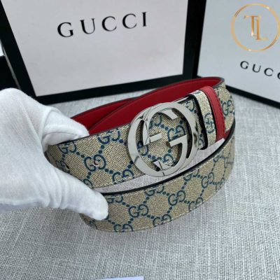 Thắt lưng Gucci nam 2 màu xám đỏ hàng hiệu like auth mặt khóa chữ ghi đen GC 274 11 that lung nam gucci (9)