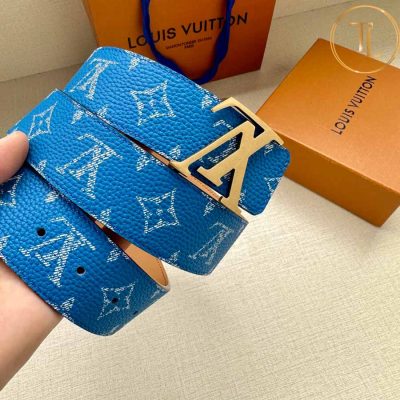 Thắt lưng Louis Vuitton màu xanh dương họa tiết trắng mặt nhiều màu hàng hiệu like auth LVD 76 7 that lung nam lv (2)