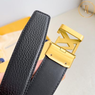 Thắt lưng Louis Vuitton màu đen mặt khóa đen viền vàng hàng hiệu like auth LVD 80 7 that lung nam lv (2)
