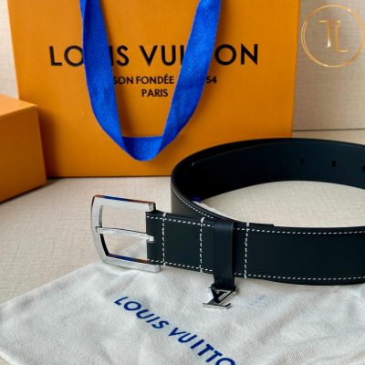 Thắt lưng Louis Vuitton màu đen mặt khóa bạc xỏ kim hàng hiệu like auth LVD 82 7 that lung nam lv (2)