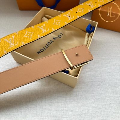 Thắt lưng Louis Vuitton màu vàng họa tiết trắng mặt nhiều màu hàng hiệu like auth LVD 75 11 that lung nam lv (2)