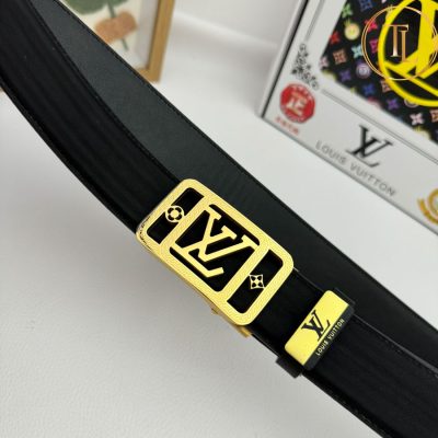 Thắt lưng Louis Vuitton nam màu đen mặt khóa màu vàng hàng hiệu cận chính hãng LVD 49 7 that lung nam lv (2)