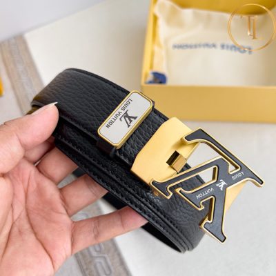 Thắt lưng Louis Vuitton màu đen mặt khóa đen viền vàng hàng hiệu like auth LVD 80 8 that lung nam lv (3)