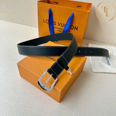 Thắt lưng Louis Vuitton màu đen mặt khóa bạc xỏ kim hàng hiệu like auth LVD 82 8 that lung nam lv (3)