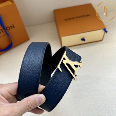 Thắt lưng Louis Vuitton nam màu xanh than mặt khóa vàng hàng hiệu cận chính hãng LVD 51 8 that lung nam lv (3)