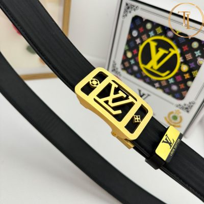 Thắt lưng Louis Vuitton nam màu đen mặt khóa màu vàng hàng hiệu cận chính hãng LVD 49 8 that lung nam lv (3)