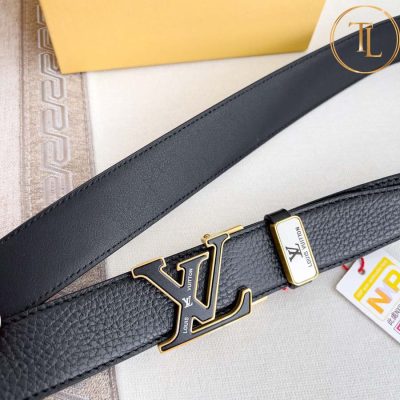 Thắt lưng Louis Vuitton màu đen mặt khóa đen viền vàng hàng hiệu like auth LVD 80 9 that lung nam lv (4)