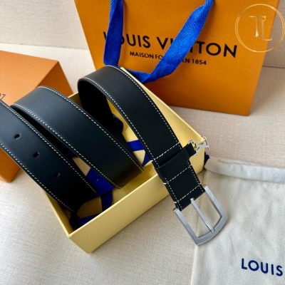 Thắt lưng Louis Vuitton màu đen mặt khóa bạc xỏ kim hàng hiệu like auth LVD 82 9 that lung nam lv (4)