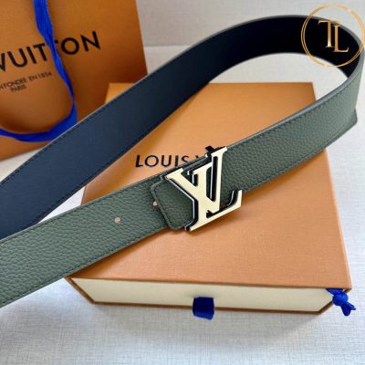 Thắt lưng Louis Vuitton nam màu xanh rêu mặt khóa vàng hàng hiệu cận chính hãng LVD 52 10 that lung nam lv (5)