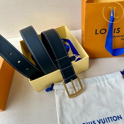 Thắt lưng Louis Vuitton màu đen mặt khóa vàng xỏ kim hàng hiệu like auth LVD 78 10 that lung nam lv (5)