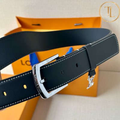 Thắt lưng Louis Vuitton màu đen mặt khóa bạc xỏ kim hàng hiệu like auth LVD 82 10 that lung nam lv (5)