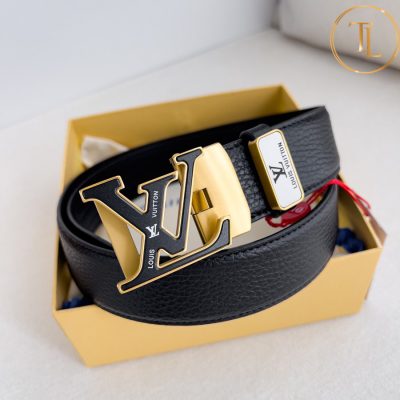 Thắt lưng Louis Vuitton màu đen mặt khóa đen viền vàng hàng hiệu like auth LVD 80 11 that lung nam lv (6)