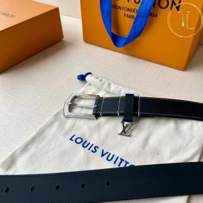 Thắt lưng Louis Vuitton màu đen mặt khóa bạc xỏ kim hàng hiệu like auth LVD 82 11 that lung nam lv (6)