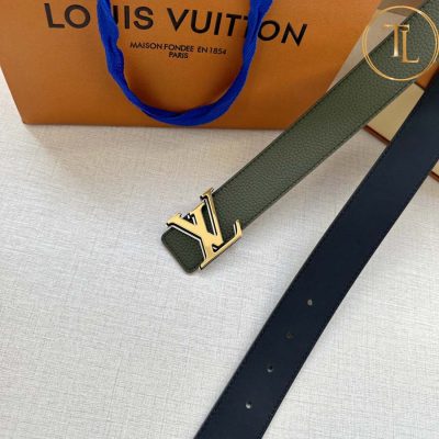 Thắt lưng Louis Vuitton nam màu xanh rêu mặt khóa vàng hàng hiệu cận chính hãng LVD 52 11 that lung nam lv (6)