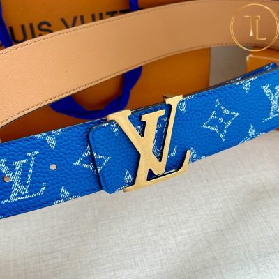 Thắt lưng Louis Vuitton màu xanh dương họa tiết trắng mặt nhiều màu hàng hiệu like auth LVD 76 8 that lung nam lv (6)