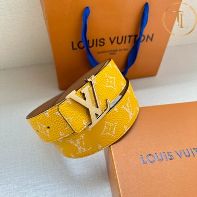 Thắt lưng Louis Vuitton màu vàng họa tiết trắng mặt nhiều màu hàng hiệu like auth LVD 75 8 that lung nam lv (7)