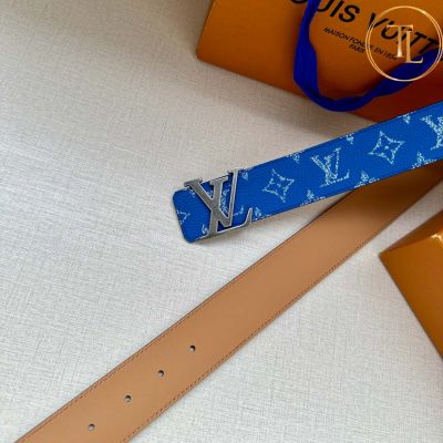 Thắt lưng Louis Vuitton màu xanh dương họa tiết trắng mặt nhiều màu hàng hiệu like auth LVD 76 11 that lung nam lv (7)