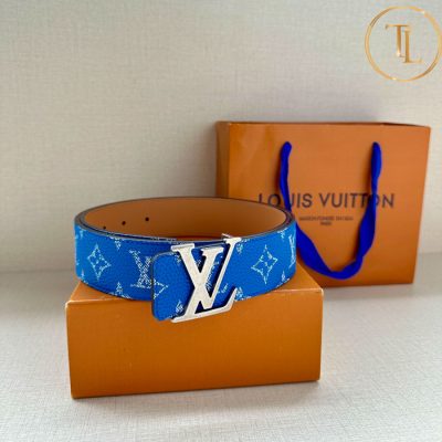 Thắt lưng Louis Vuitton màu xanh dương họa tiết trắng mặt nhiều màu hàng hiệu like auth LVD 76 10 that lung nam lv (8)