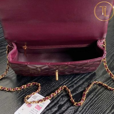 Túi xách đeo chéo Chanel nữ màu tím logo vàng cận chính hãng CN78 8 tui xach chanel (2)