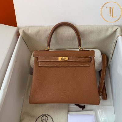 Túi xách đeo chéo Hermes Kelly màu nâu khóa vàng size 25 hàng hiệu Like Auth HM19 7 tui xach hermes (4)