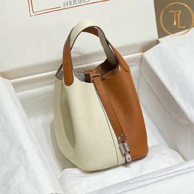 Túi xách Hermes phối màu nâu trắng kem size 18 hàng hiệu Like Auth HM15 9 tui xach hermes (5)